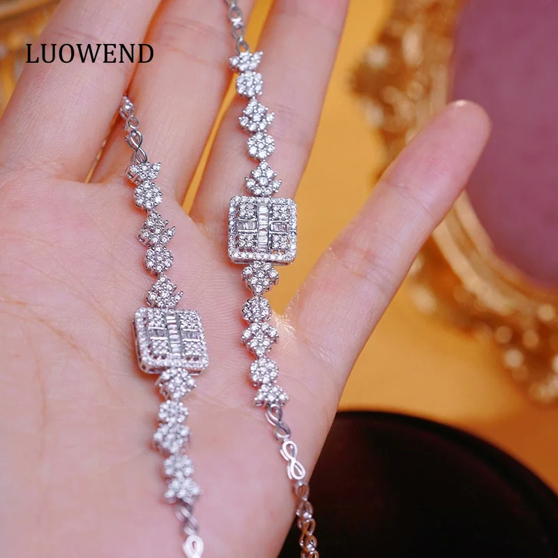 LUOWEND 100% 18K White Gold Bracelet Elegant Gentle Style 1.40carat Real Natural Diamond Bracelet for Women High Wedding Jewelry