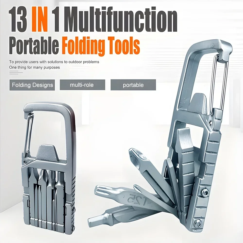 STONEGO 13 In 1 Mini Tool, Batch Small Tool Stainless Steel Combination Tool Mobile Phone Holder Folding Outdoor Bottle Opener