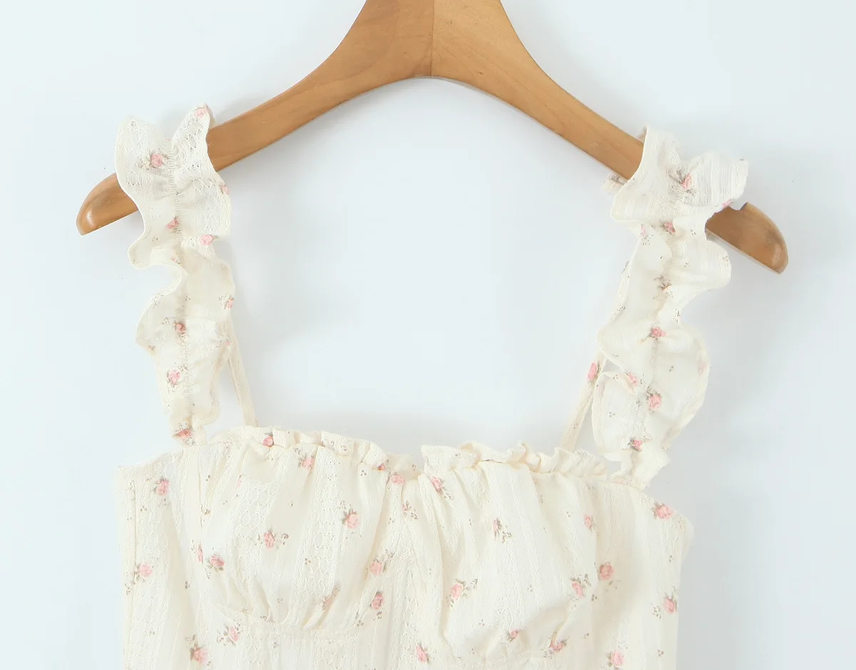 Camiseta sin mangas estampada para mujer, espalda abierta, tirantes traseros ajustados, Top con tirantes de hoja de loto, capa de pastel, minifalda media, verano 2025