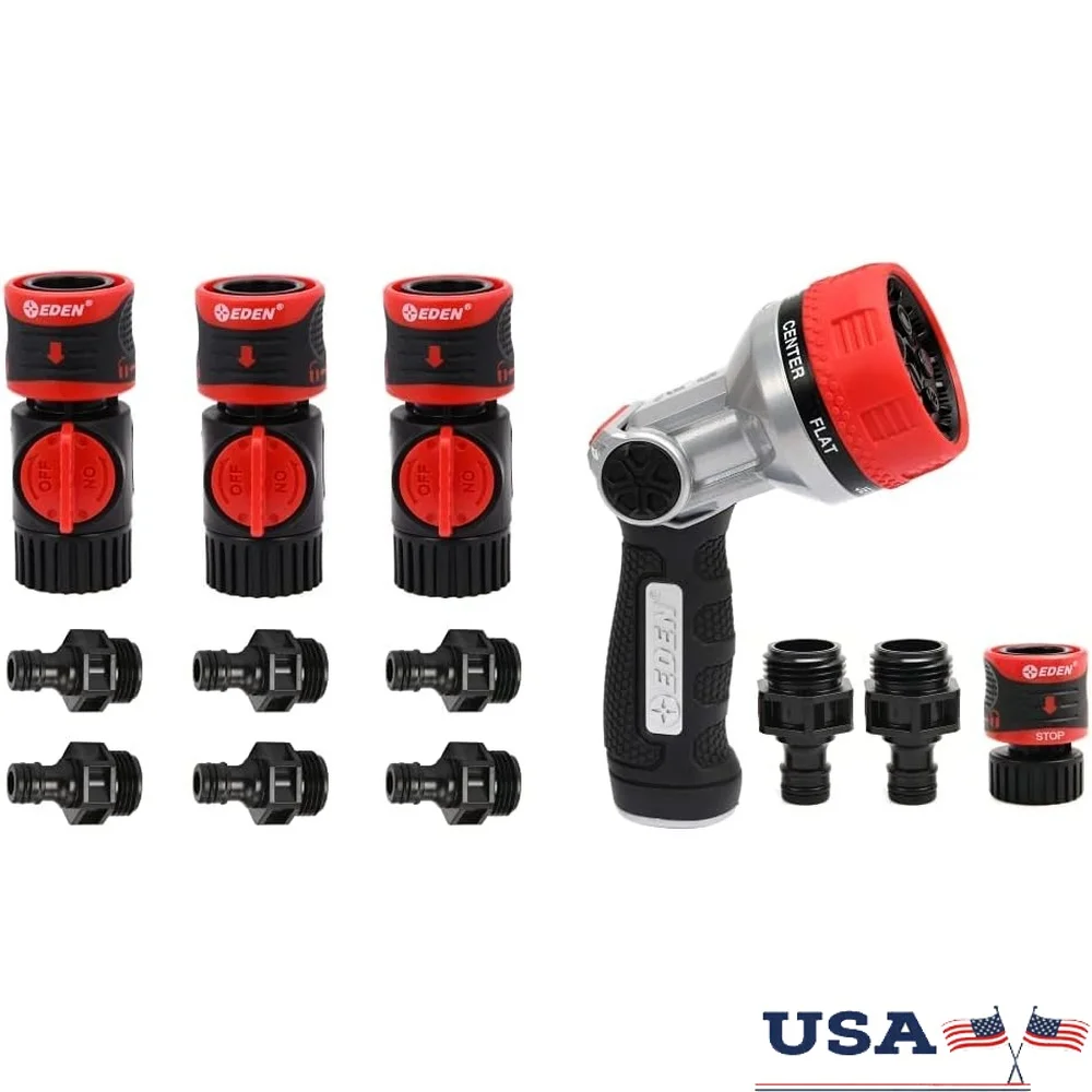 

Garden Watering Bundle Quick Connect Kit Metal Nozzle 7-in-1 Adjustable Flow Control Durable Accessories Set Easy Use