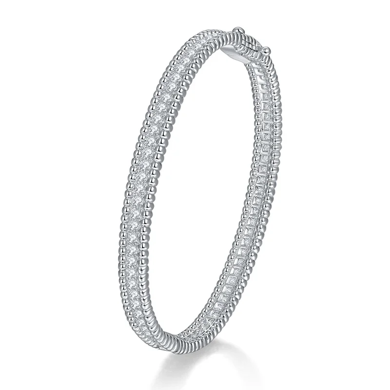LinkerLove 2mm Full Moissanite Bracelets for Men Women S925 Sterling Silver Diamond Four-leaf Clover Bangles Luxury Fine Jewelry