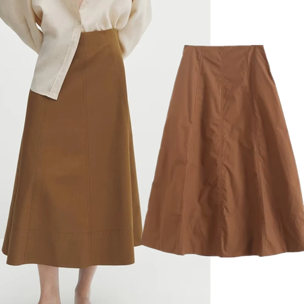 Jenny&Dave 2024 High Waist Office Ladies Fashion Midi Skirt Women New French Retro Solid Color A-Line Skirt