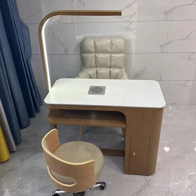 Nail Salon Furniture Modern Nail Salon Chair and Desk Luxury White Marble Top Nail Table with Lamp