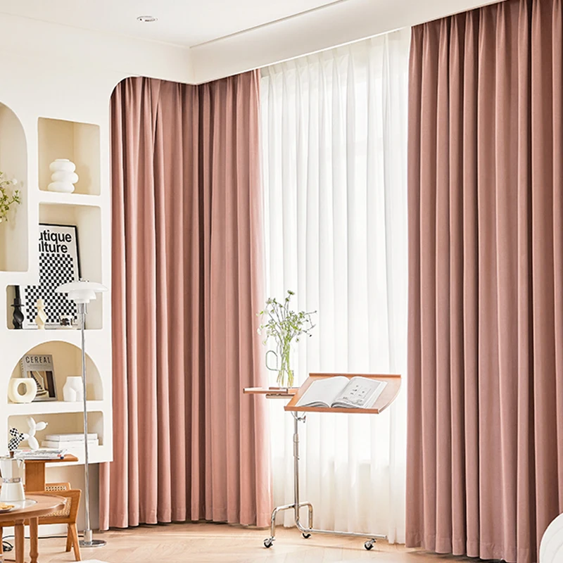 

2 шт. Занавески блэкаут кремово-пыльно-розового цвета, с эффектом хлопка и льна, на крючках, для спальни и гостиной, без тюля