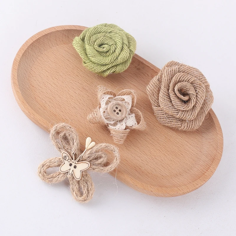 Burlap hemp rope small flower children\'s decoration handmade diy made burlap flower bow ornaments pastoral style material