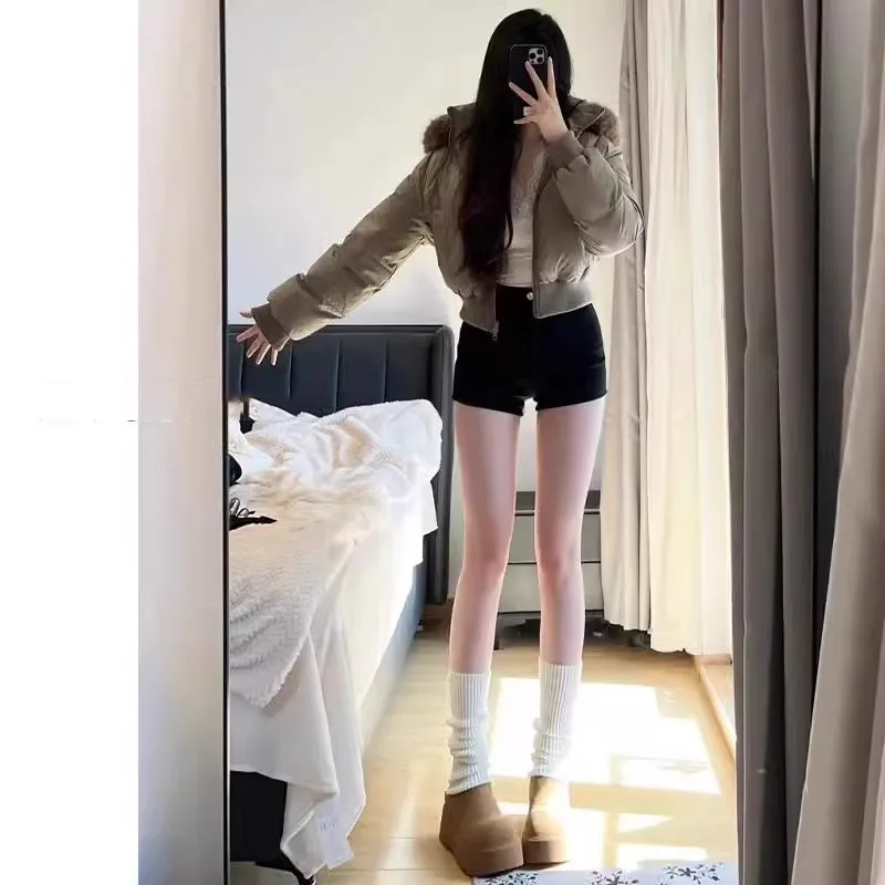 High Waist Black Denim Shorts Women's Slim Fit Elastic Wear-resistant Spring Summer Fashionable -length A-line Hot Pants