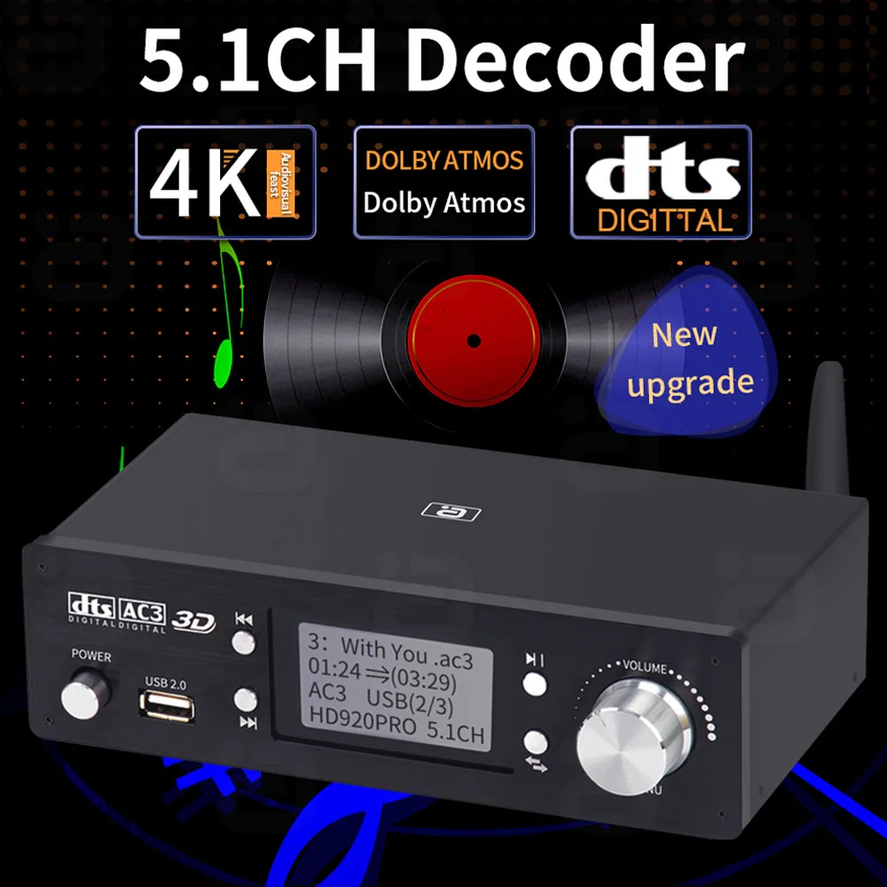 5.1CH Audio Decoder Bluetooth 5.0 Reciever DAC DTS AC3 Dolby Atmos 4K HDMI-Compatible 2.0 ARC Converter SPDIF PCUSB HD920PRO DAC