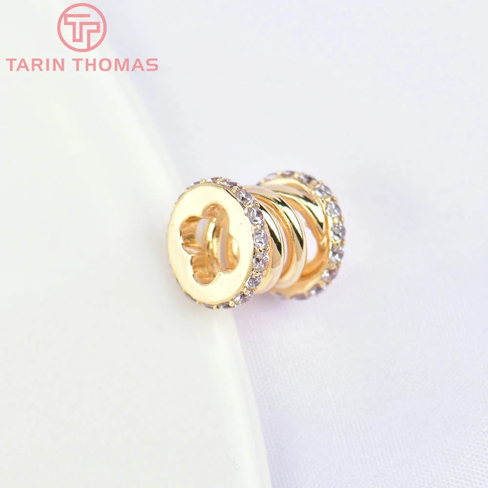 (5682)2PCS 8.7x9MM 24K Gold Color Brass with Zircon Spring Shape Spacer Beads Bracelet Beads High Quality Jewelry Accessories