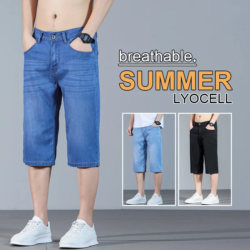 

Mens Lyocell Thin Loose Wide Leg Denim Shorts 2025 Summer Stretch Comfortable Versatile Mid Length Casual Pants Plus Size 40