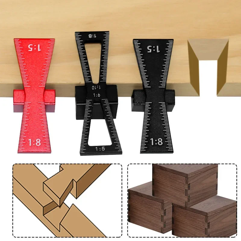 

Woodworking Dovetail Marker Aluminum Alloy Dovetail Marking Template 1:5 & 1:8 Wood Joint Gauge with Scale Dovetail Guide Tools