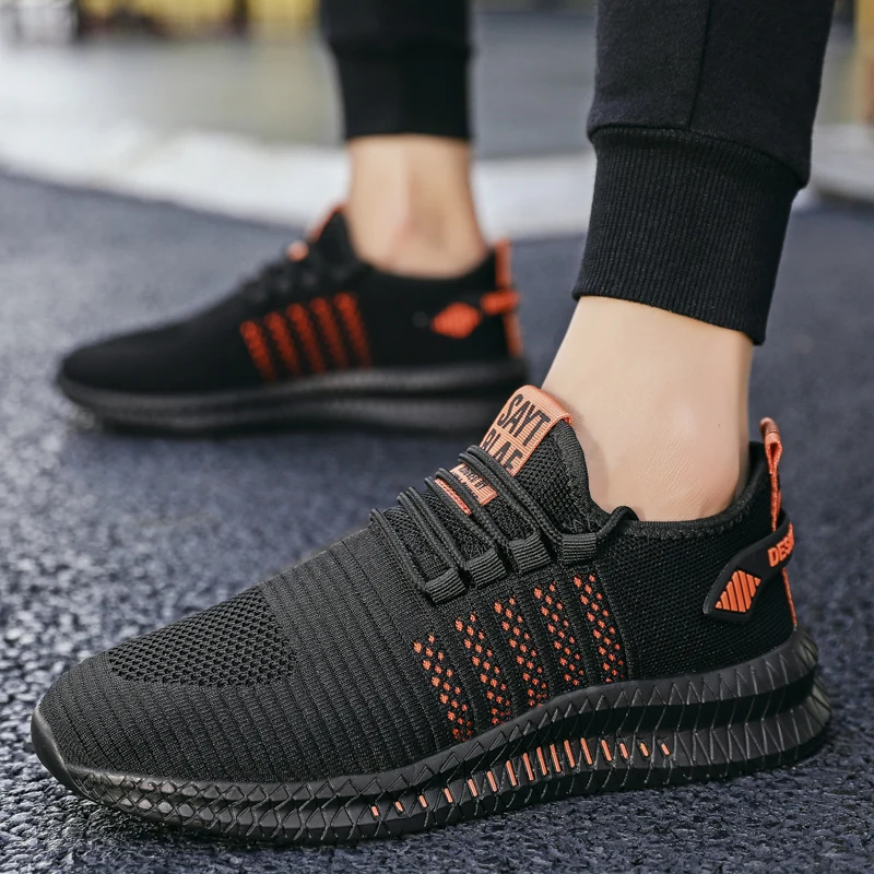 Men's Running Shoes Newest Fashional Sports Sneakers Light Weight Summer Non-Slip Striped Sole Outdoor Jogging Mesh Sneakers