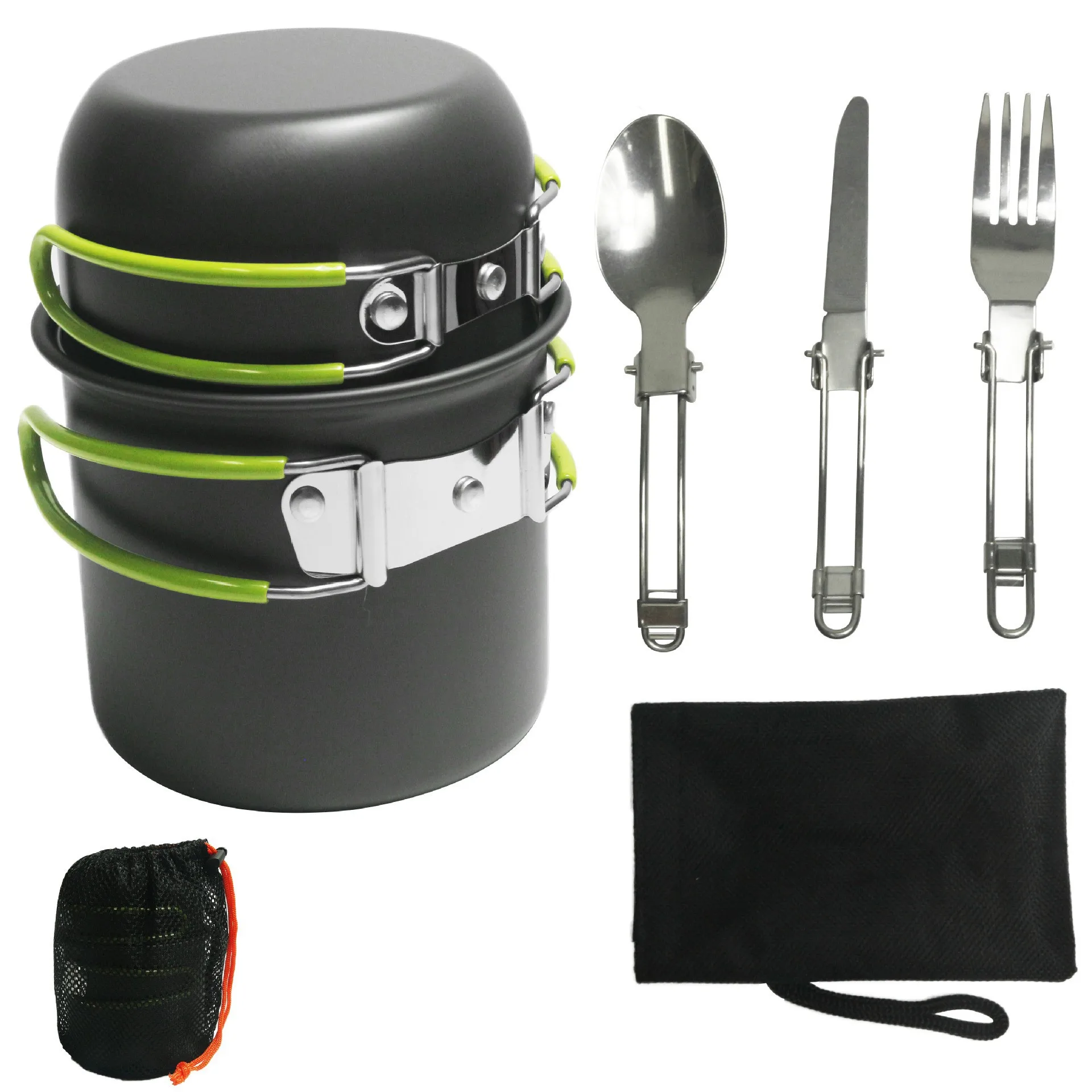 

Outdoor Camping Cookware Set 1-2 Person Lightweight Portable Backpacking Pot Pan Kit with Tableware for Hiking Picnic