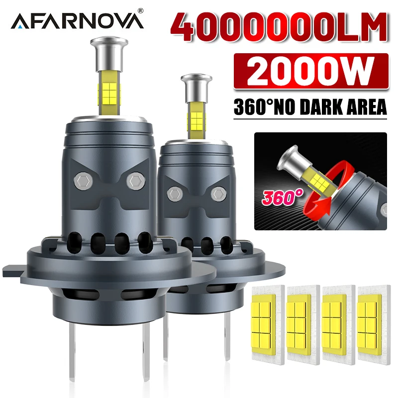

2000 Вт H7 H4 Светодиодная лампа 360 4-сторонняя 1:1, Plug and Play для Hi-Low Beam 9288 CSP Turbo H4 H7 Canbus без ошибок 6000K 12V Super Bright