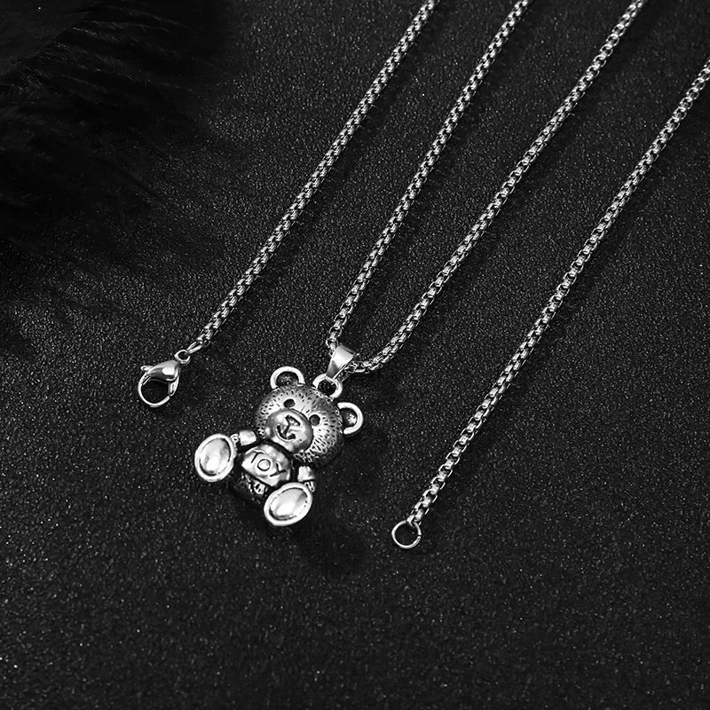 Hipster Male Hip Hop Bear Titanium Steel Pendant Necklace Bunny Bungee Di With Personalized Necklace Jewelry Birthday Gift 2022