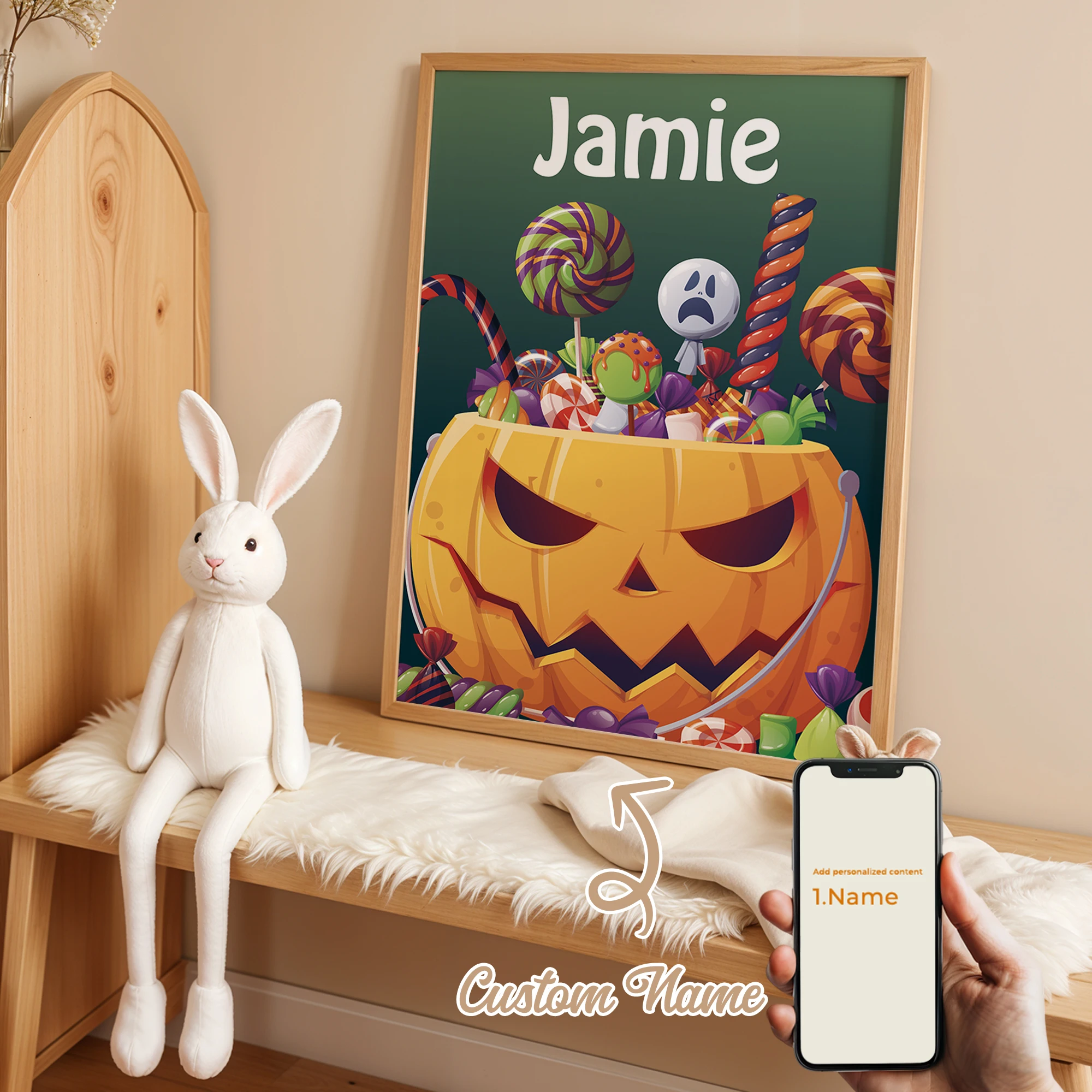 

1Pcs Personalized Custom Name Pumpkin Wall Art Printmaking Canvas Painting Poster Picture For Halloween Living Room Home Decor
