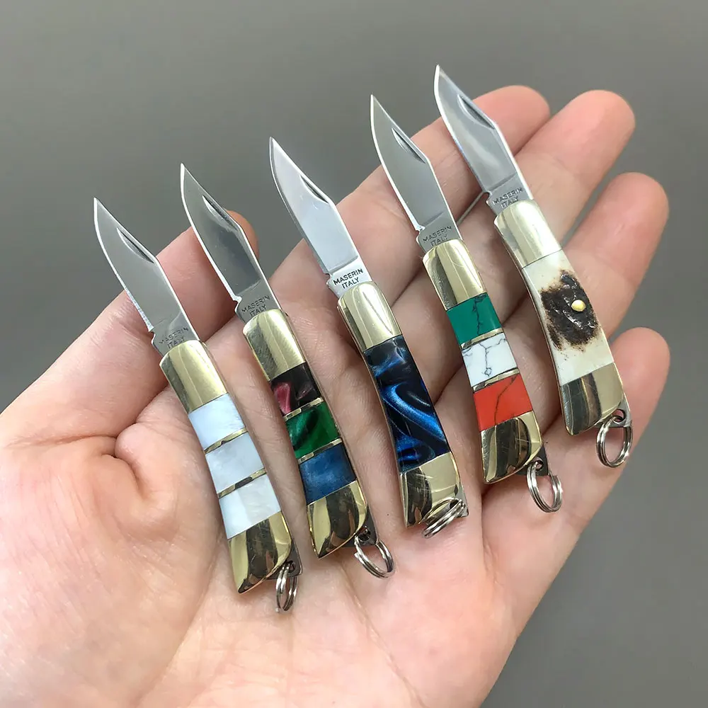 Fossil / Acrylic Handle Mini Folding Pocket Knife Stainless Steel Small Keychain Knifes Utility EDC Hand Tools For Key Ring