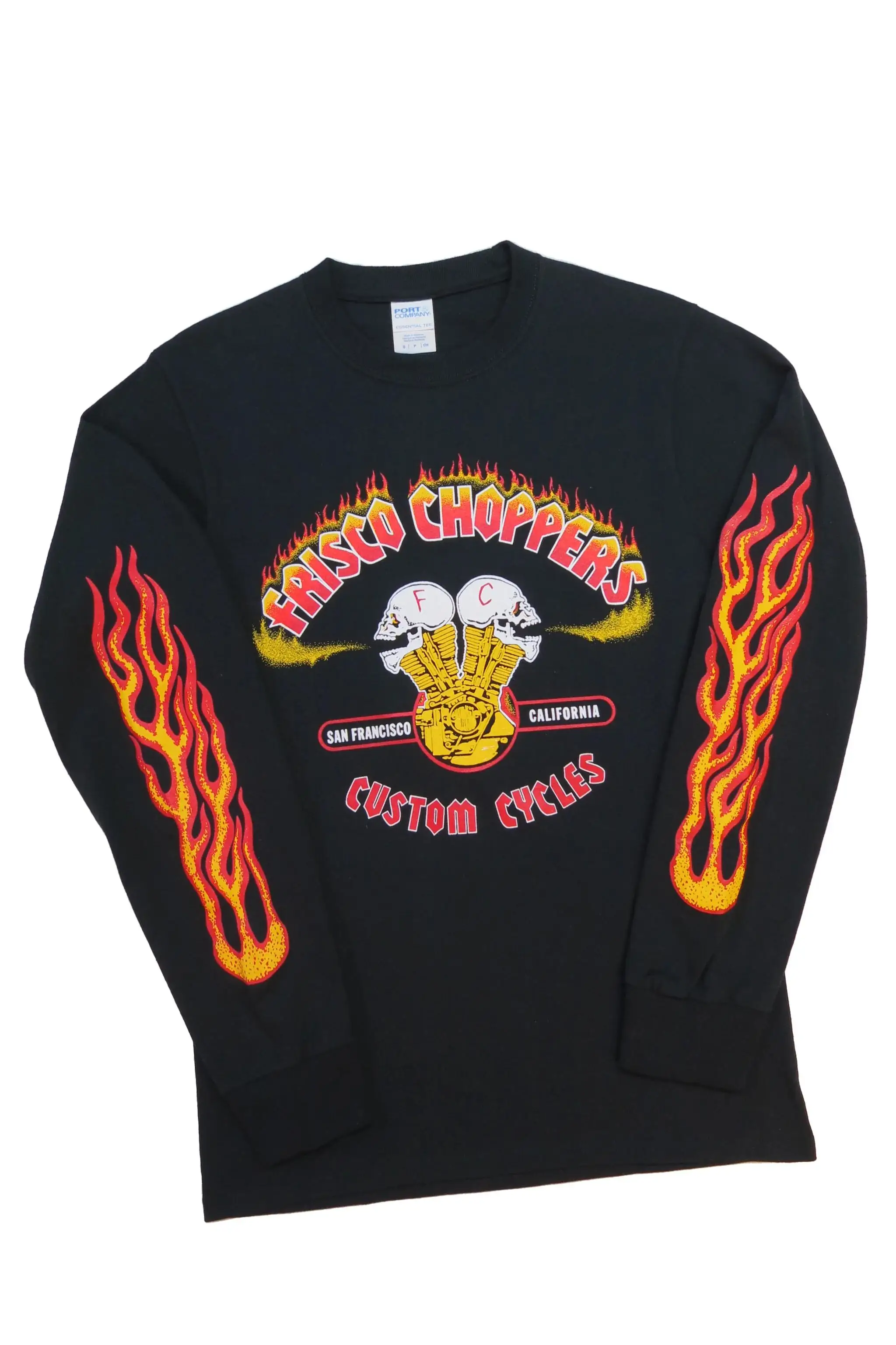 Frisco Choppers Flame Fire Skull Black T-shirts for men Vintage Skeleton Motorcycle camisetas y2k clothes graphic Women Shirts