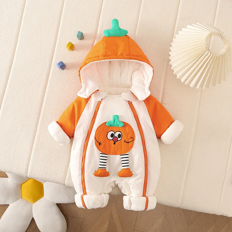 Halloween Pumpkin Baby Romper Winter Thick Cotton Long Sleeve Jumpsuit Cute Unisex Infant One Piece Outfit Casual Toddler Hallow
