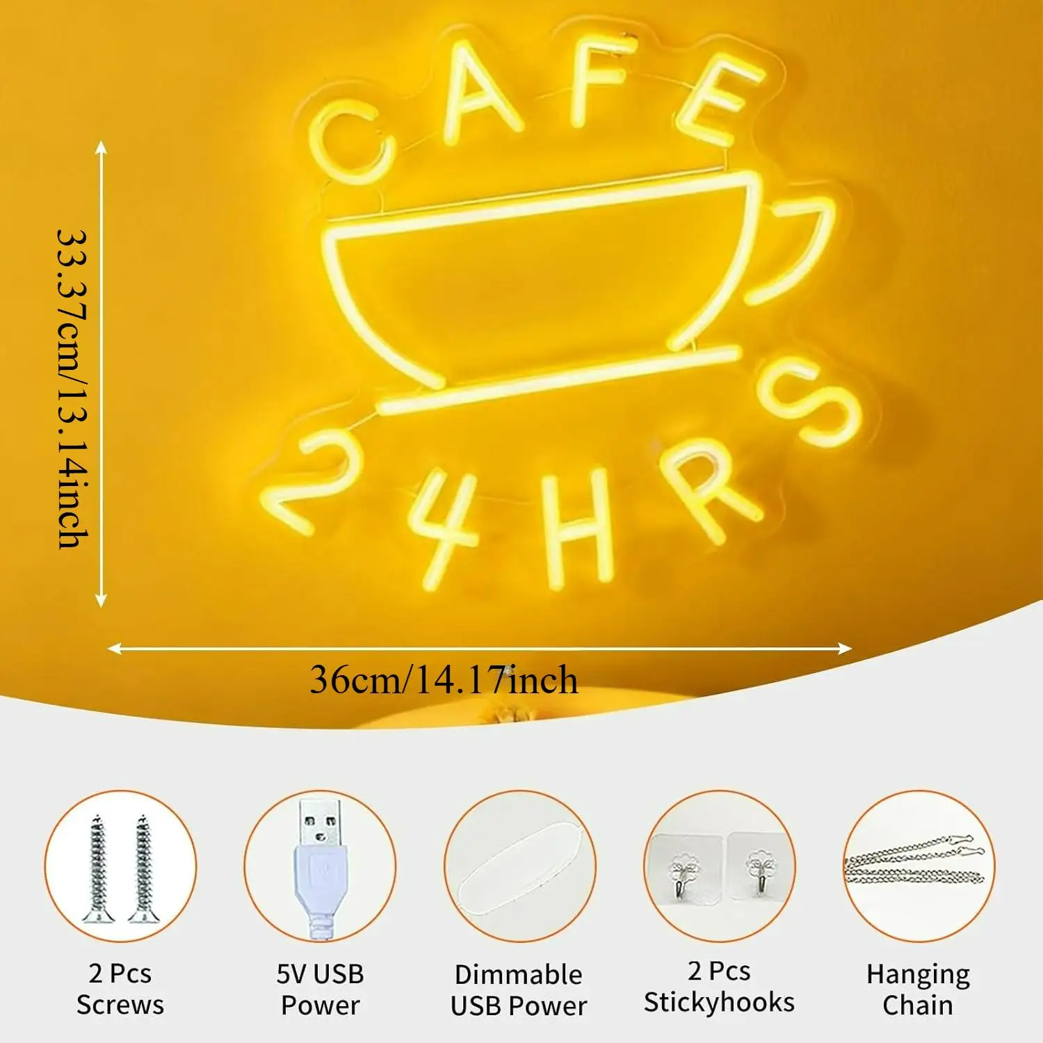 Cafe 24 HRS Neon Sign USB Dimmable LED Light for Restaurant Coffee Shop Business Store Open Sign Wall Decor Signboard Light - view 5