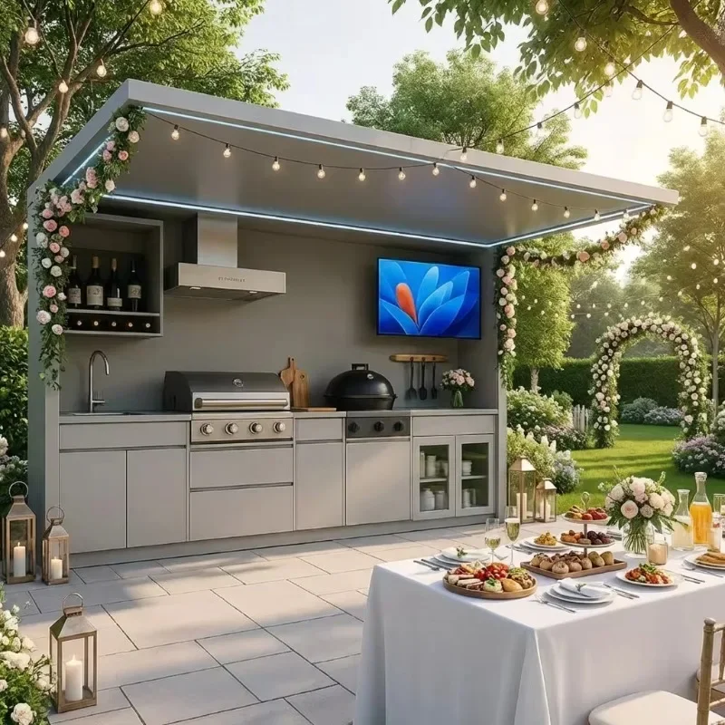 Durable Outdoor Kitchen Cabinet, Stainless Steel BBQ Grill Station for Commercial Catering & Home Use Prefab Outdoor Kitchen Pod