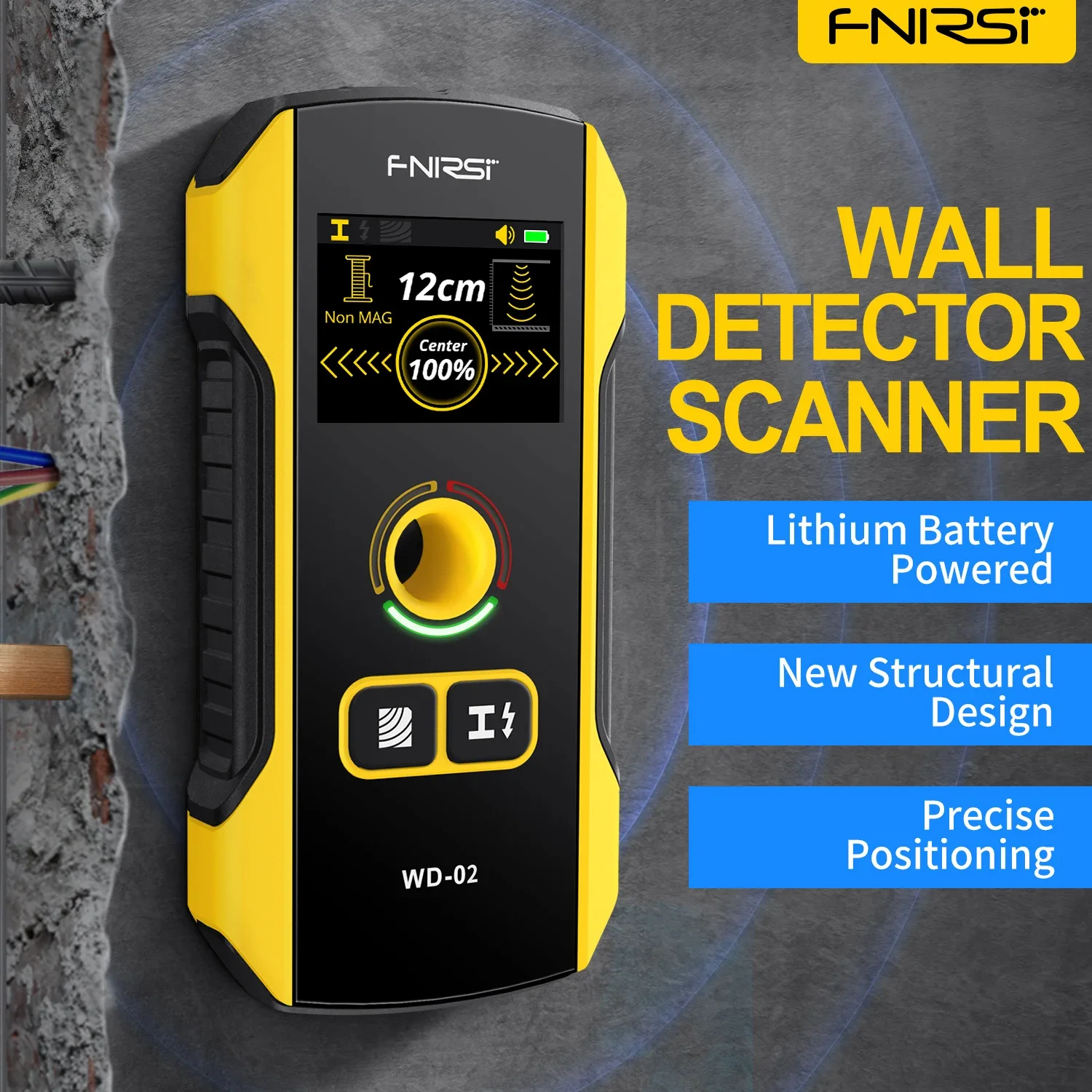 Fnirsi-wall Stud Finder Scanner Tools Detector de Parede Scanning Hole Tft Display ac Live Cabo Wires Metal Madeira Scanner de Parede Wd02