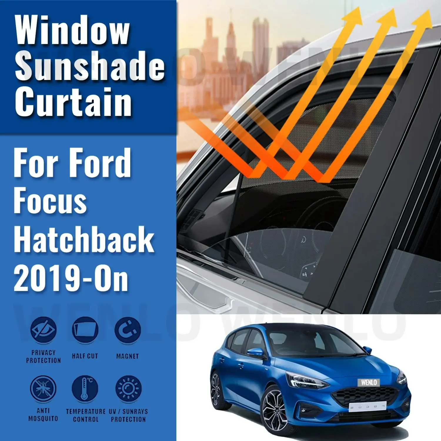 

For Ford Focus Hatchback MK4 2019-2023 Car Sunshade Magnetic Front Windshield Frame Curtain Rear Side Window Sun Shades Visor