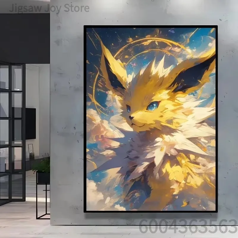 Epic Pokemon Masterpiece Art Puzzle Jolteon Thunder Piplup Water Splash Impasto Style High Quality Educational Toy Poster