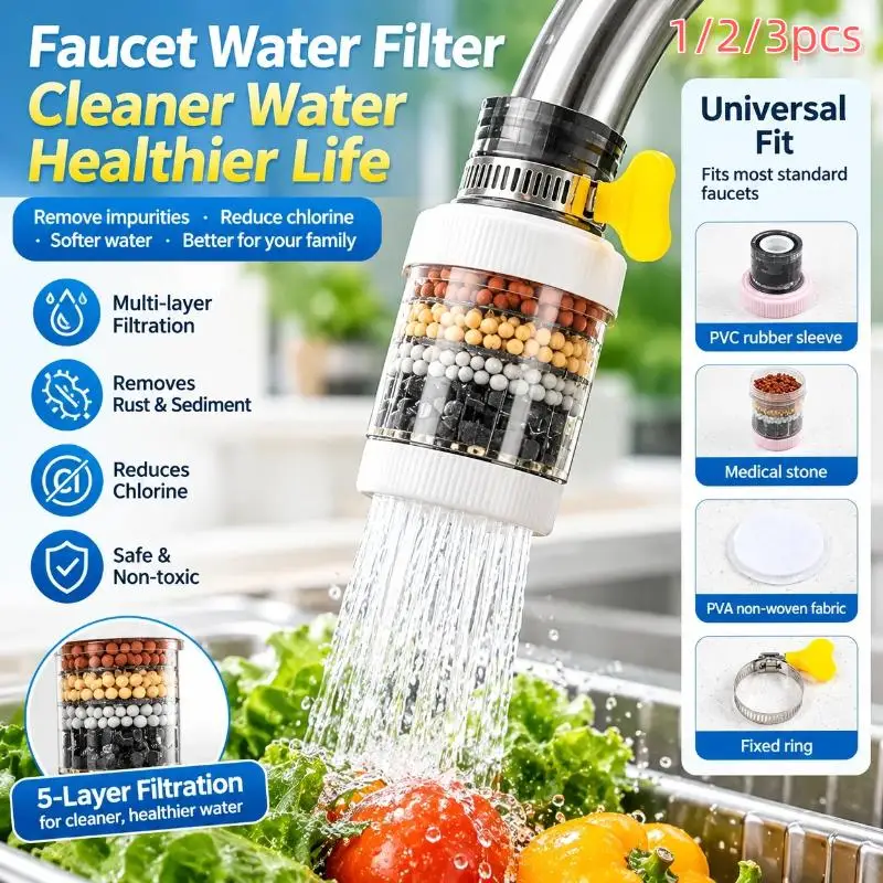 1/2/3PCS 6Layers Universal Faucet Splash-proof Filter Shower Kitchen Garden Irrigation Rotating Detachable Water Purifier Filtr