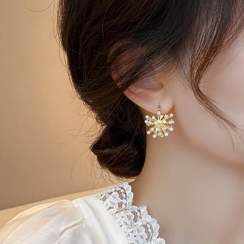 South Korea new design fashion jewelry fireworks pearl zircon earrings Luxury women's evening party accessories