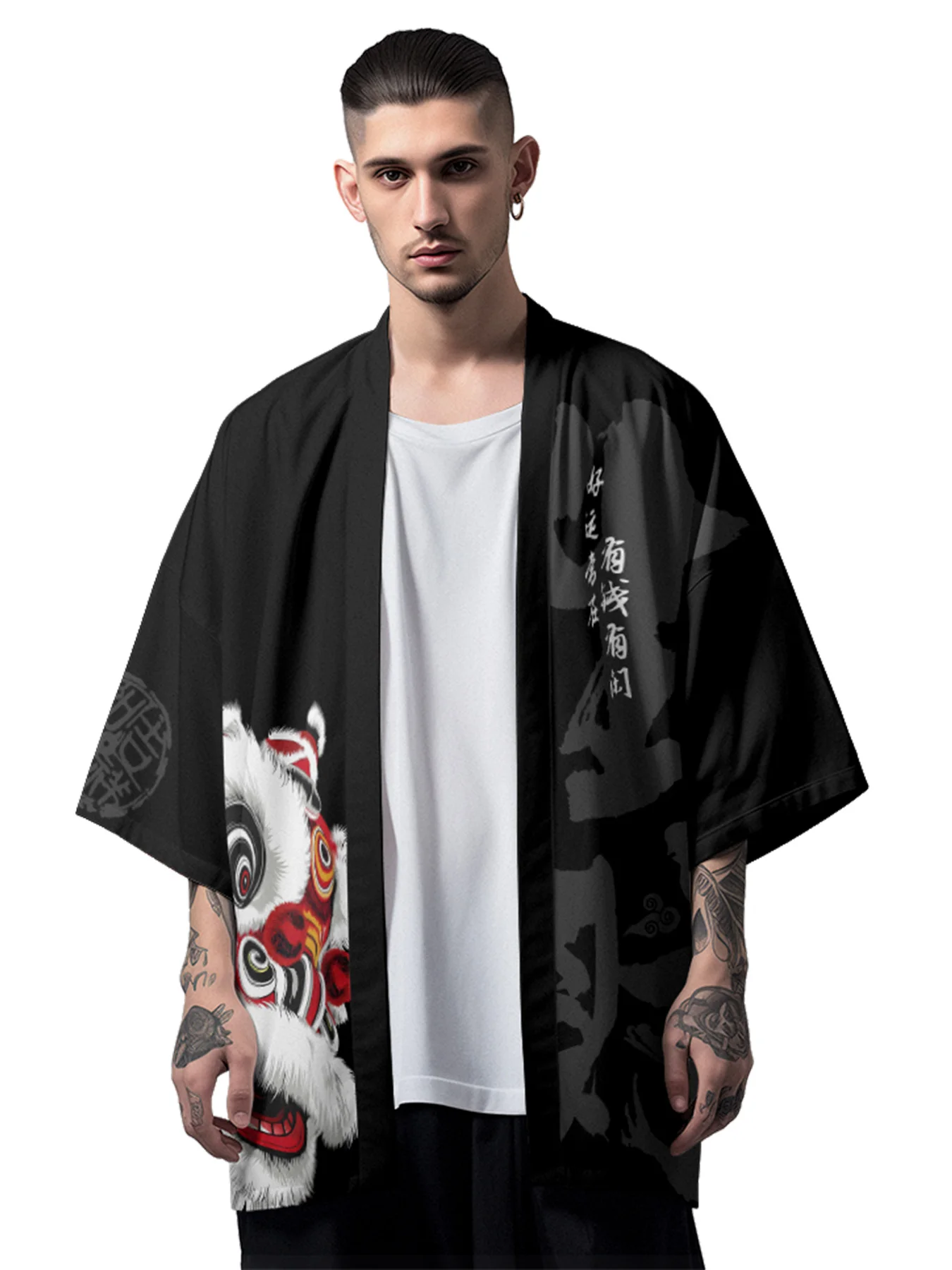 Summer Samurai Kimono Men Lucky Letter Haori Traditional Kimono Cosplay Japanese Fashion Yukata Hawaiian Shirt Robe Cardigan