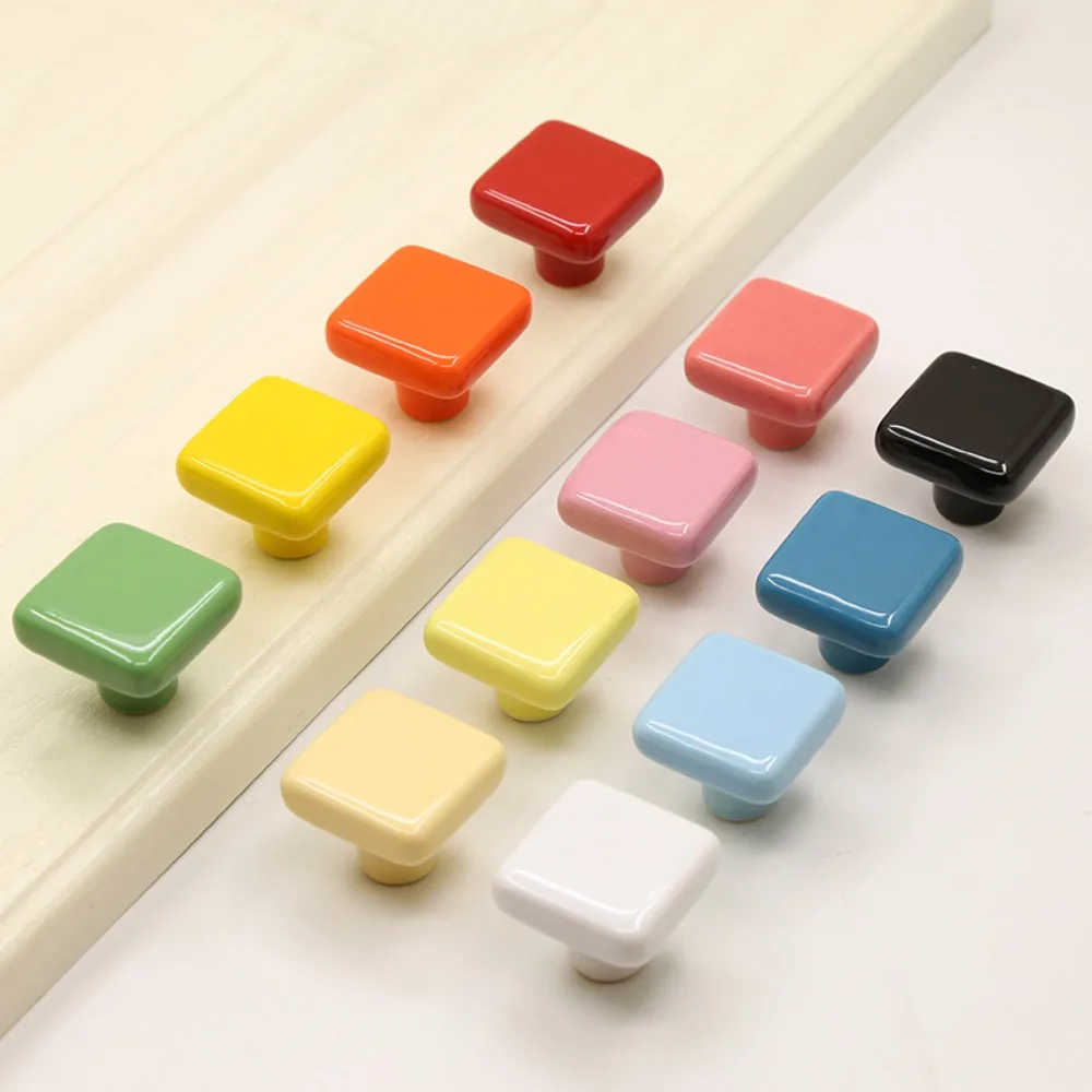 Simplicity Single Hole Colored Ceramic Knob Pull Handles Square Drawer Knobs Modern Ceramic Door Knob Furniture