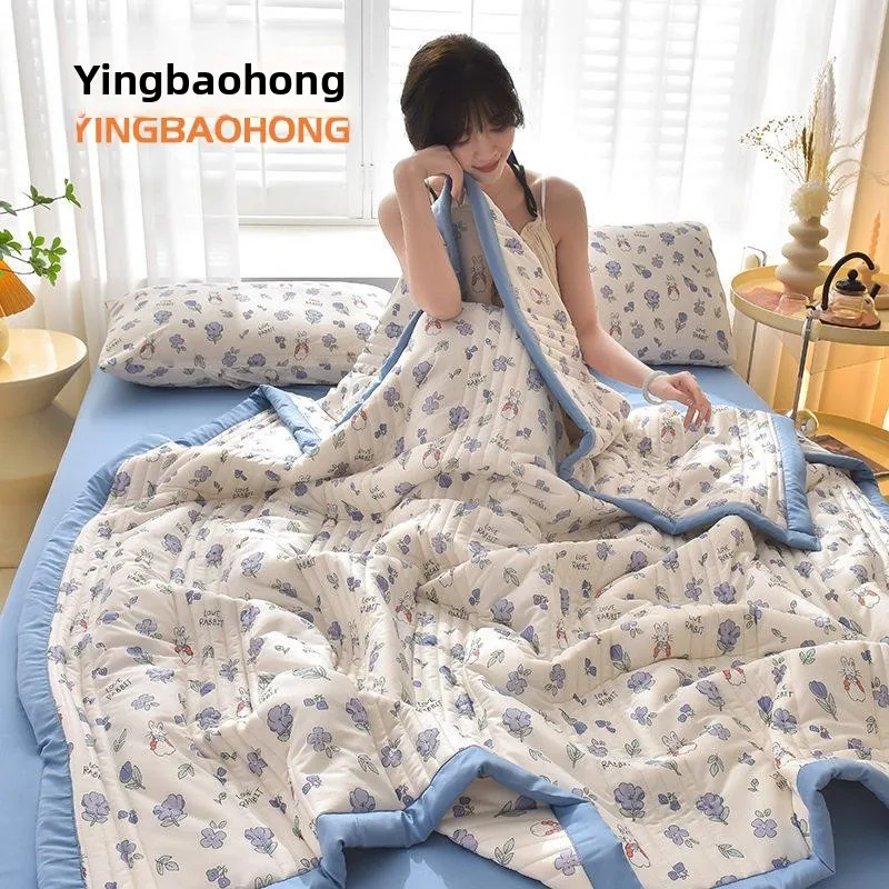 Ice Silk Summer Quilt Washable Thin Cool Sensation  Style Double Size Air Conditioner Quilt Baby Comforter Breathable Light