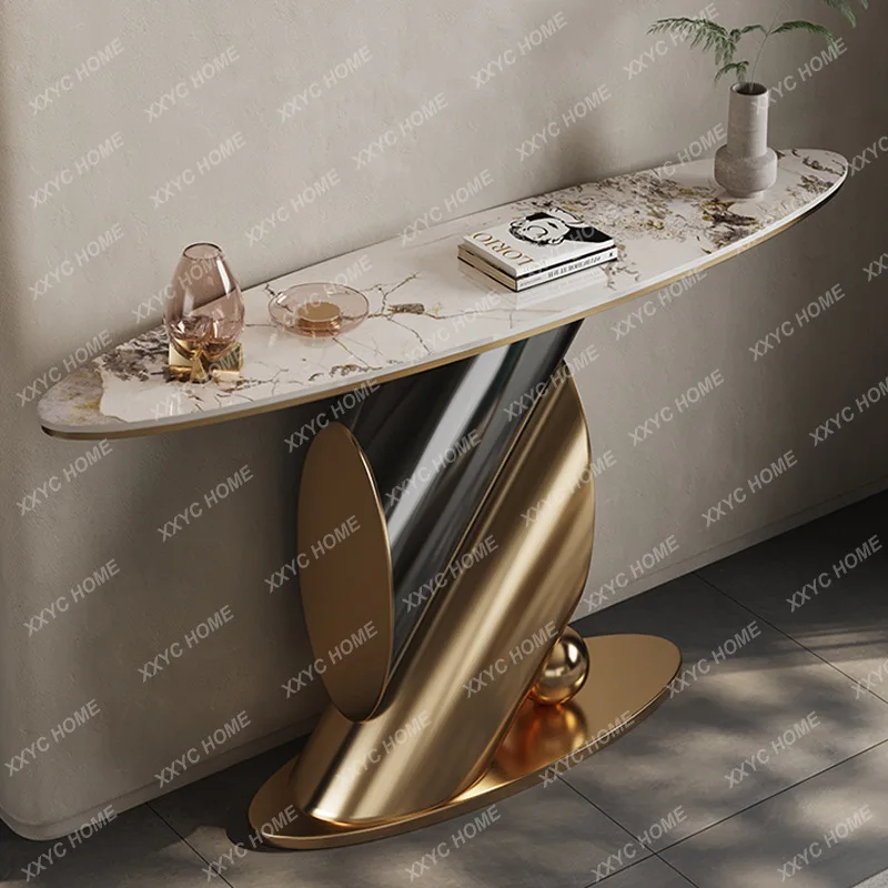 

Стол Xuanguan из светлой роскошной каменной плиты, современный, простой, стильный, художественный, для прикроватной зоны, для домашнего декора, из нержавеющей стали