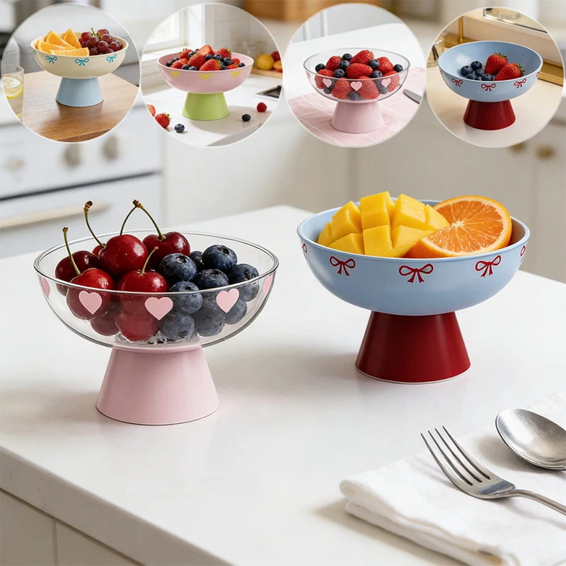 Double Layered Draining Cute Fruit Bowl Home Living Room Coffee Table Snacks High Foot Tray Kitchen Washing Fruit Storage Basket