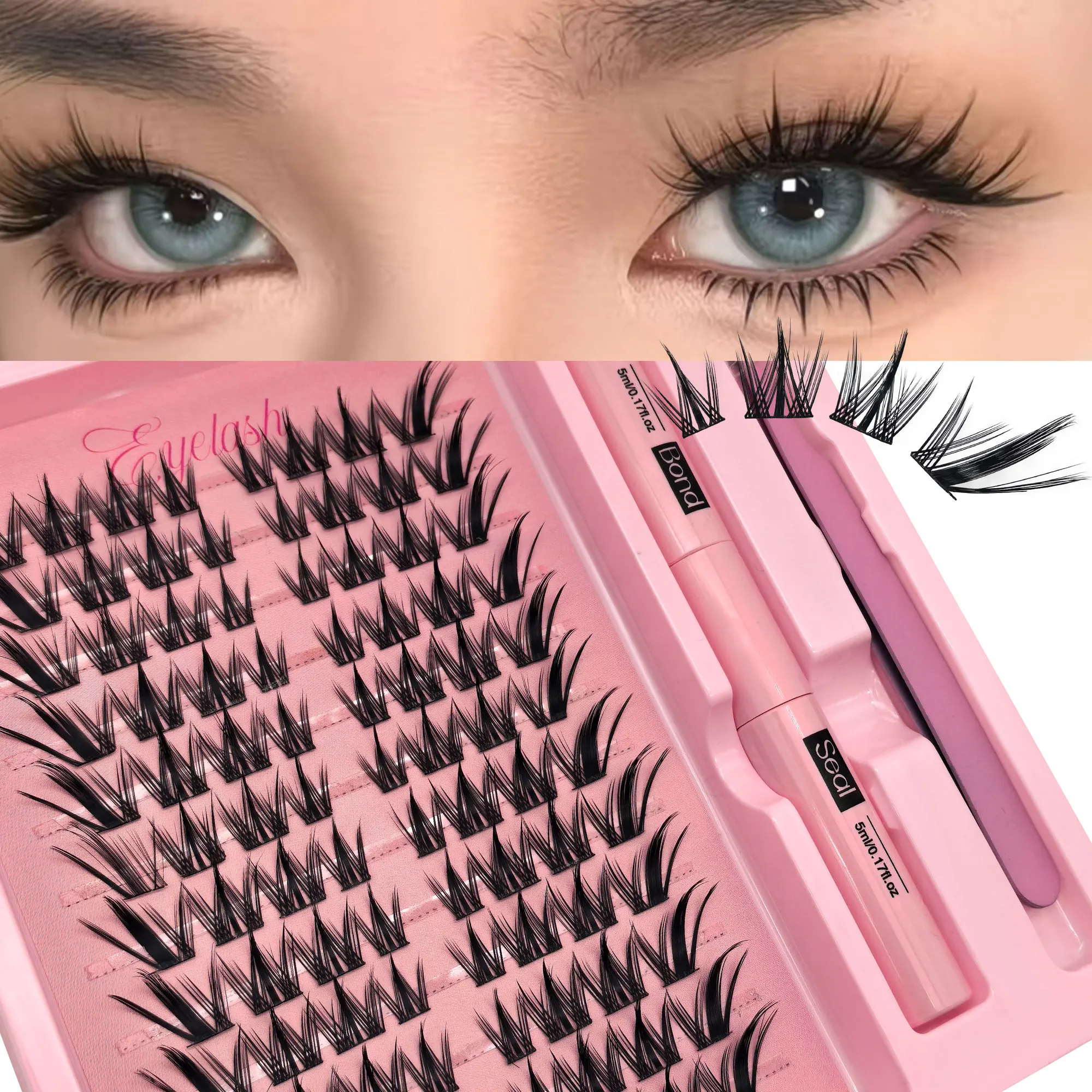 Kit de pestañas postizas D I Y de 96 velocidades, esponjosas y gruesas, para un aspecto natural y voluminoso de ojo de zorro, incluye pegamento y pinzas.