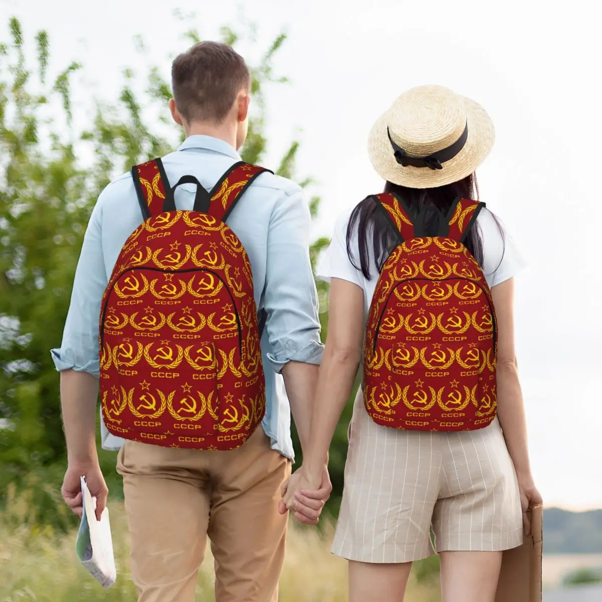 Russian USSR Soviet Union Hammer And Sickle CCCP Communist Backpack School Bag Hiking Travel Daypack Bookbag Shoulder Bags