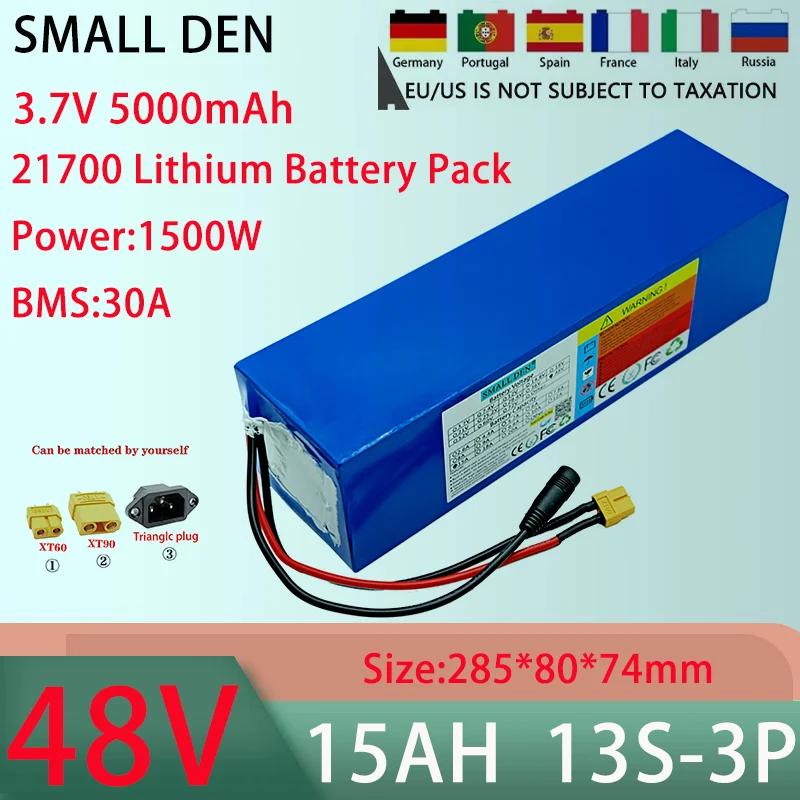 New 48V 15AH 13S3P 21700 lithium battery pack With 30A BMS 100-1500W high-power rechargeable battery+54.6V 5A charger