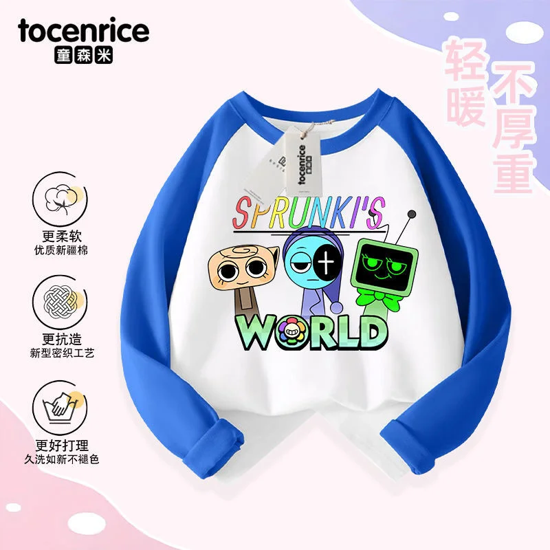 2024 Sprunki Camiseta de manga larga juego caja de ritmo otoño moda Casual camisa básica de algodón puro regalos de cumpleaños para niños