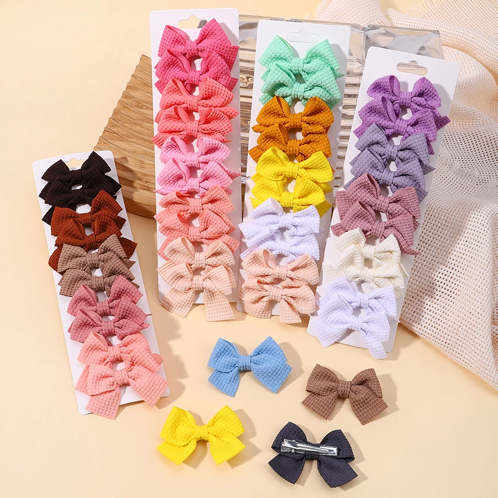 10Pcs Soft Cotton Bow Hairclips for Girl Sweet Plaid Design Hairpin Baby 2.5inch Mini Hairgripe Barrettes Kids Hair Accessories