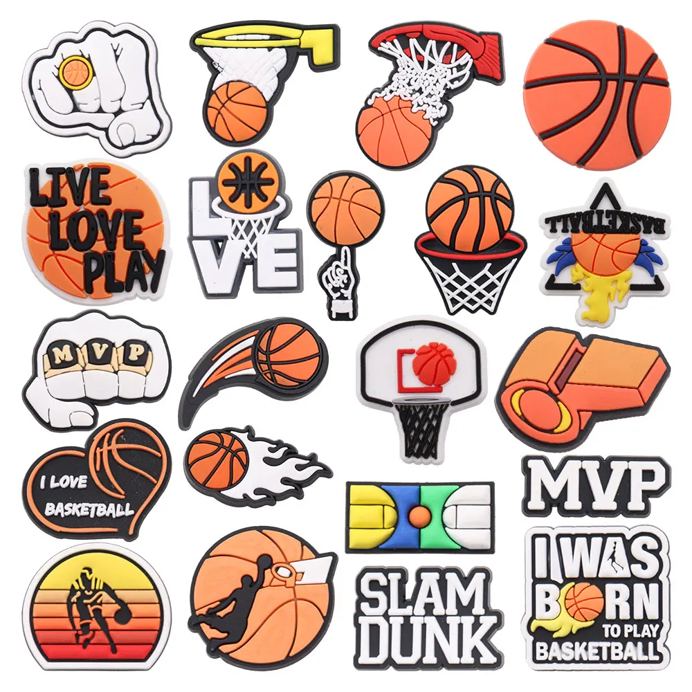 1-21Pcs I Love Basketball Whistle Shoe Button Charms Fit Boys Girls Sports Decorations DIY Man Backpack