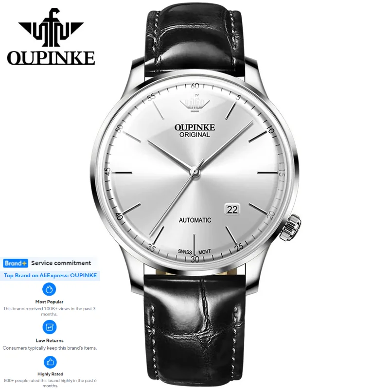 

OUPINKE 3269 Men's Watch Ultra-thin Swiss Automatic Leather Strap Auto Date Mechanical Watch for Men Luxury Wristwatch