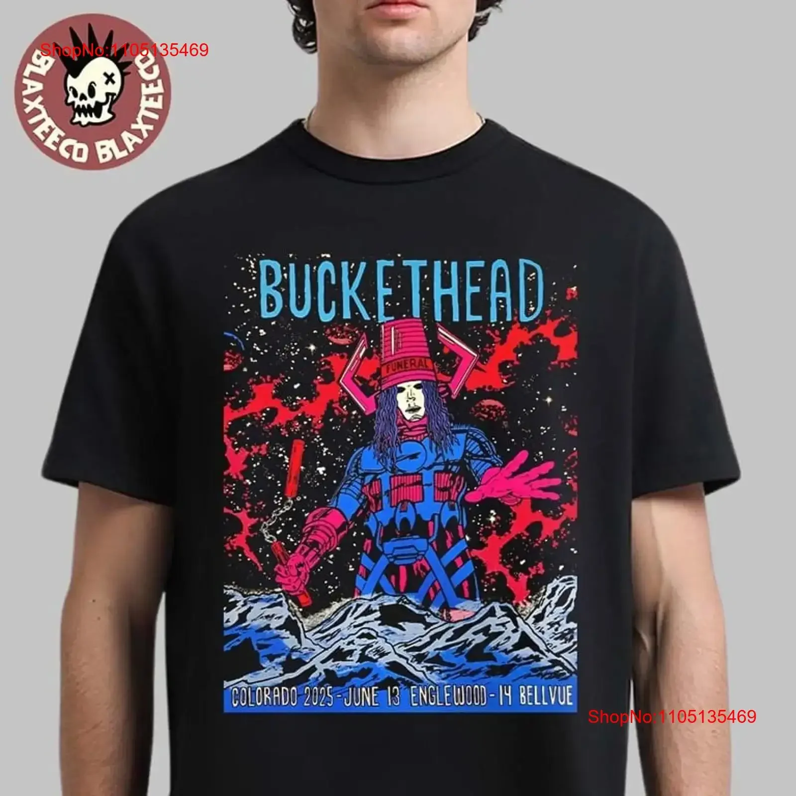 Buckethead Colorado 2025 Gig Poster At 14 Bellvue Englewood Galactus Art T Shirt vintage Washed fashion Versatile homme Soft