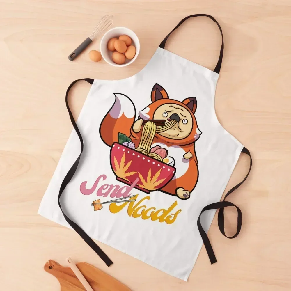

Send Noods Neko Ramen Apron Chef jacket men New year's with pockets Trim Cloth Apron