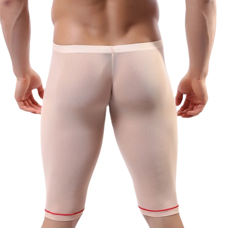 Men Long Boxer Underwear Sexy See-through Mesh Gay Boxershorts Men Thin Translucent Home Half-length Panties Men Sleeping Boxers