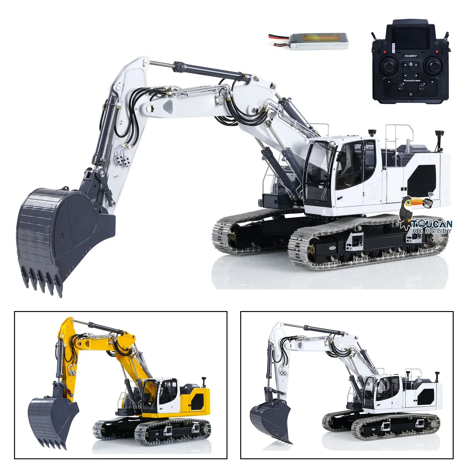 Toys 1/14 LESU Metal Aoue-LR945 RC Hydraulic Digger 3-arm Excavator Model Painted Finished Heavy Machine Light Car Truck Vehicle