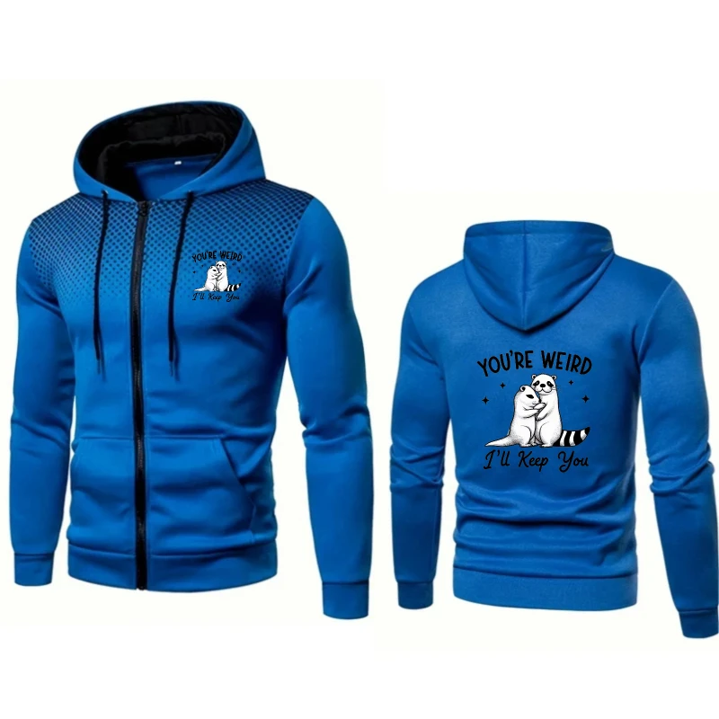 

Men's Hooded Jacket Blue Cat Printed You're Weeb I'll Keep You Anime Style Casual Streetwear for Daily Wear and Cosplay