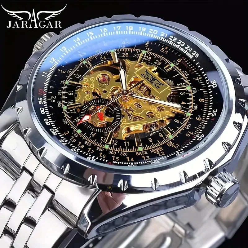 Men's Luxury Automatic Mechanical Watch - Stylish Skeleton Design, Mechanical Movement, Hands, Stainless Steel Strap, Business or Casual Accessory, Preferred Gift Option, No Battery Required
