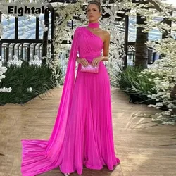 Eightale Fuchsia Evening Dress A-line Pleated Chiffon Prom Dresses Wedding Party Gown One Shoulder Customized Gowns For Women