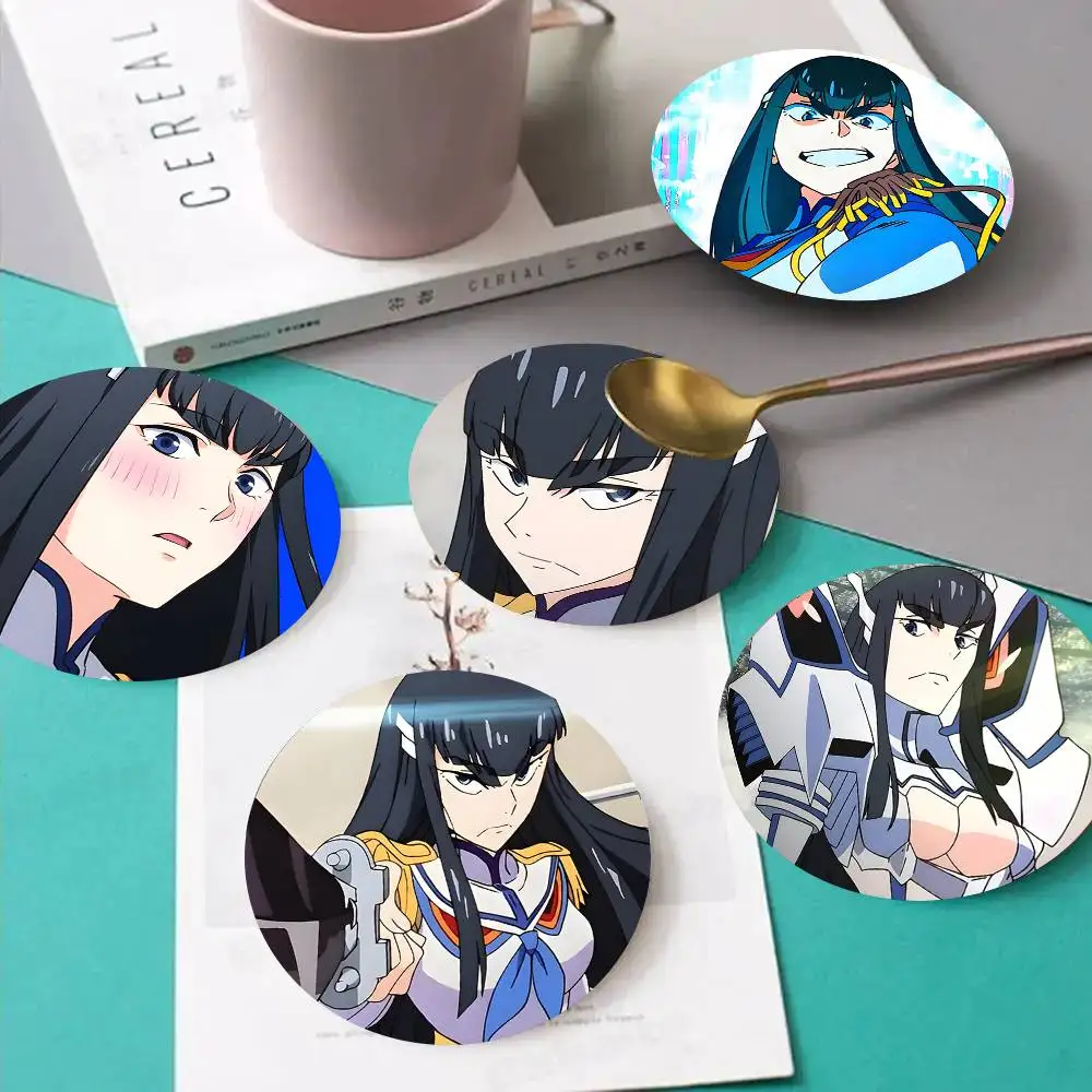 1pc Satsuki Kiryuin Anime Characters Wooden Coaster Colour Printing Cup Mat Home Desk Decoration Gifts