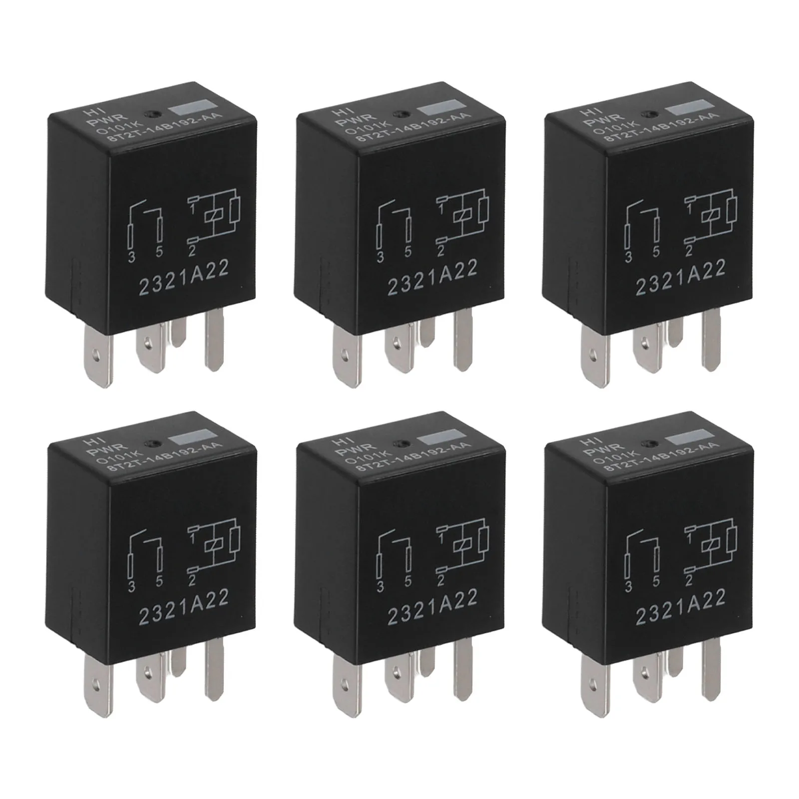 6-Pack 12V DC 4-Pin Automotive for Power Relay 8T2T-14B192-AA Compatible with Select for ford Vehicles for Electrical System